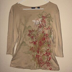 Westbound Beige Floral Embellished Long Sleeve Top